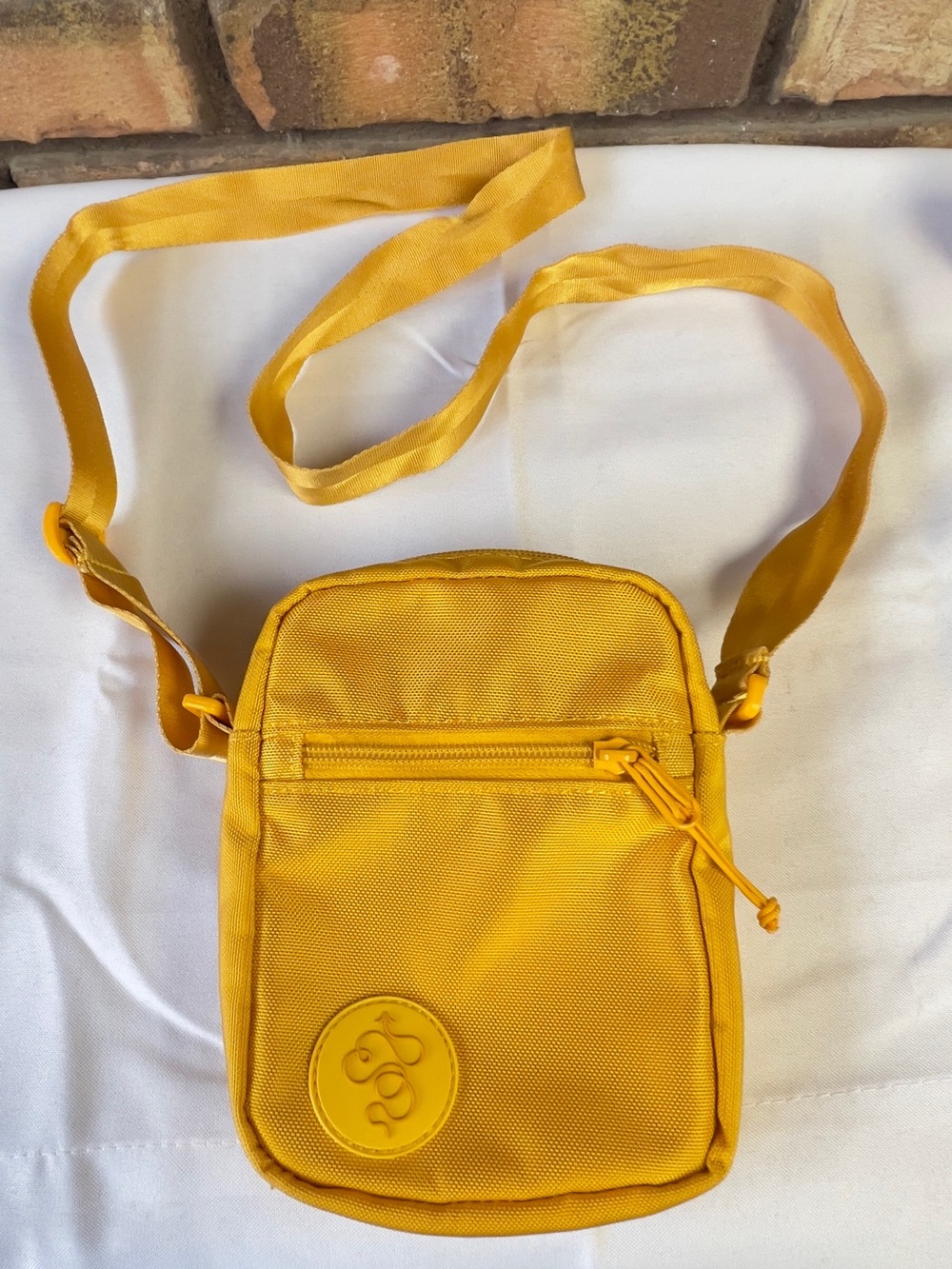 Men's Yellow Crossbody Belt Bag with Circular Logo Accent